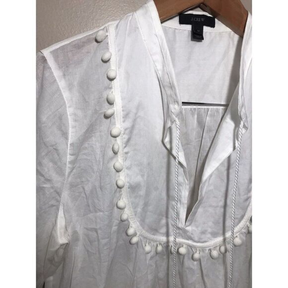 J Crew Pom-Pom Tassel Swim Beach Tunic Top‎ Womens Medium A7444 White - Picture 6 of 9